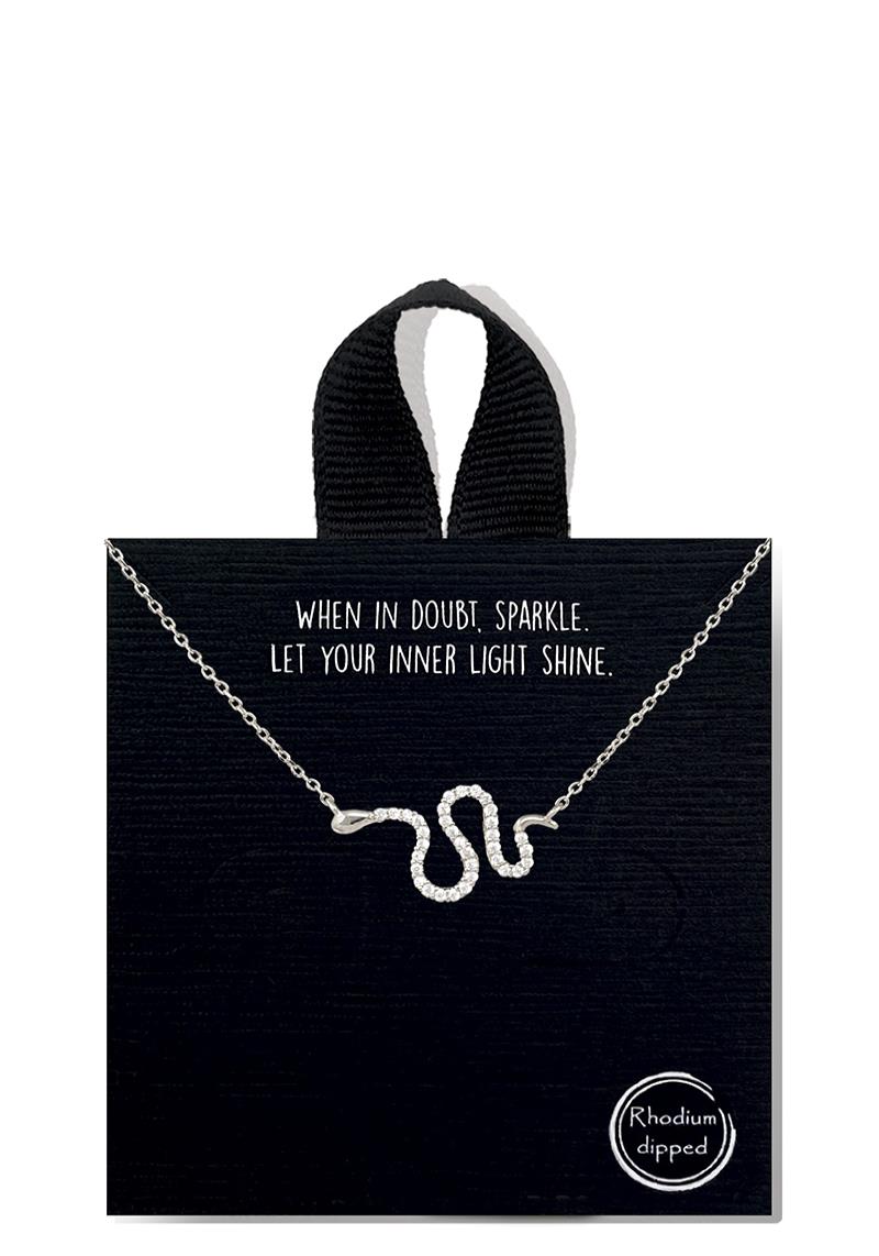 18K GOLD RHODIUM DIPPED RHINESTONE SNAKE PENDANT NECKLACE
