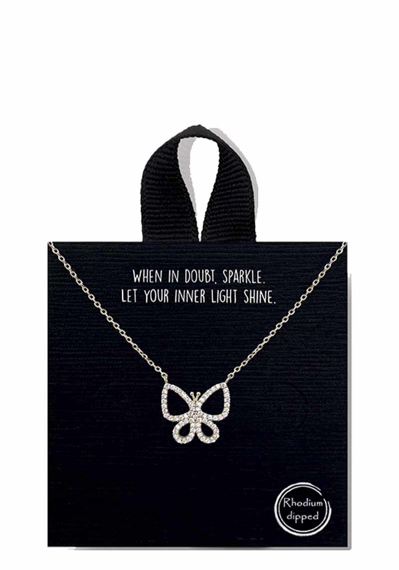 18K GOLD RHODIUM DIPPED BUTTERFLY PENDANT NECKLACE