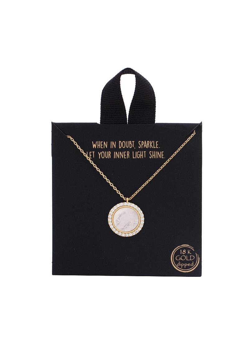 MOTHER OF PEARL ROUND PENDANT 18K GOLD DIPPED NECKLACE