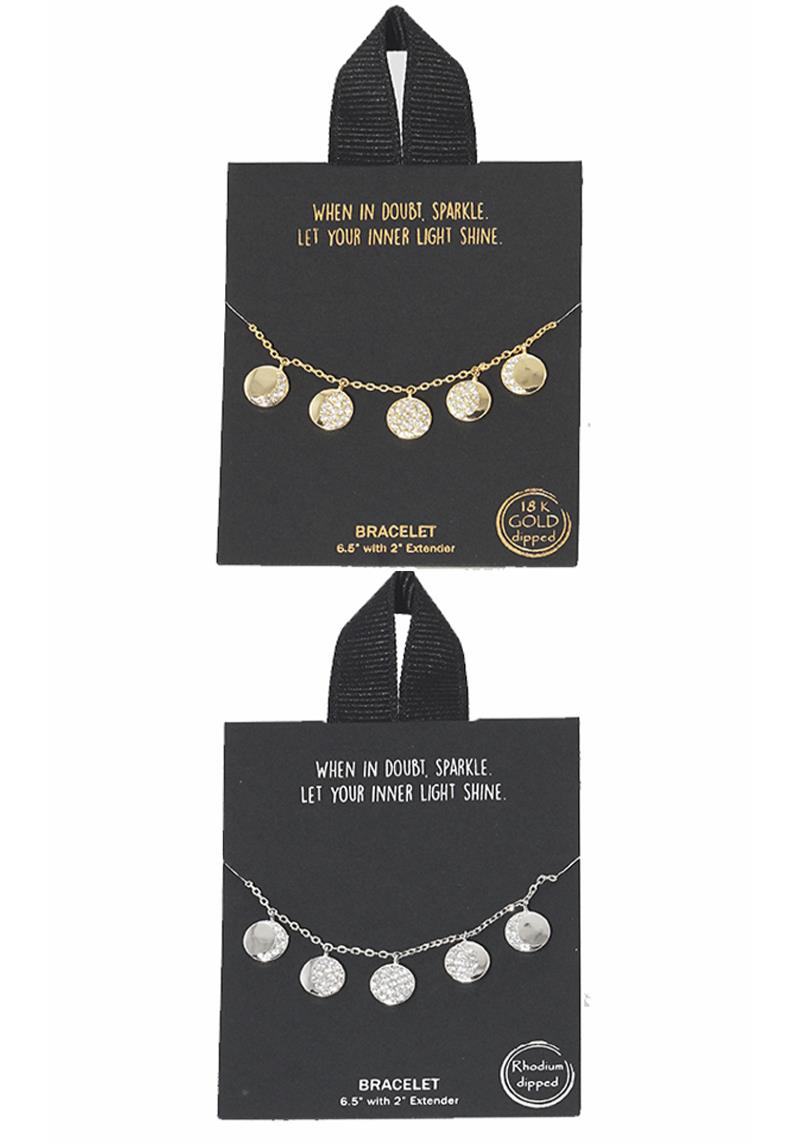 18K GOLD RHODIUM DIPPED ROUND DANGLE PENDANT  BRACELET