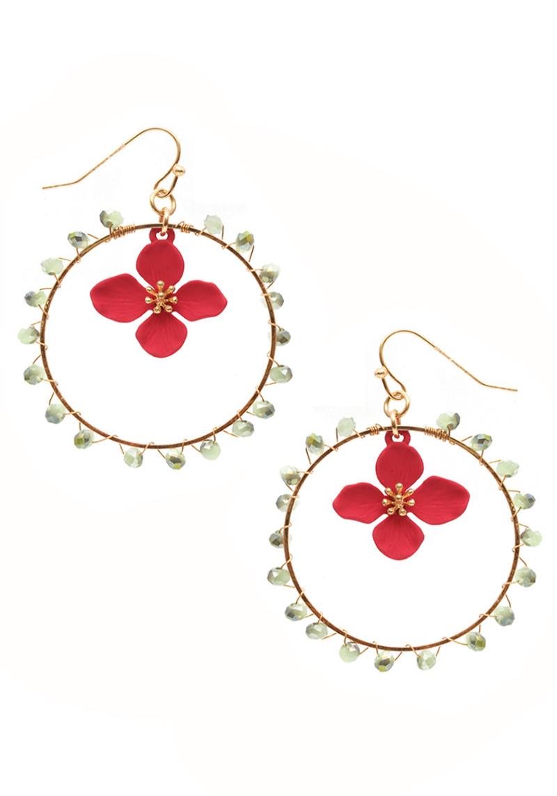 GLASS BEAD FLOWER DANGLE EARRING