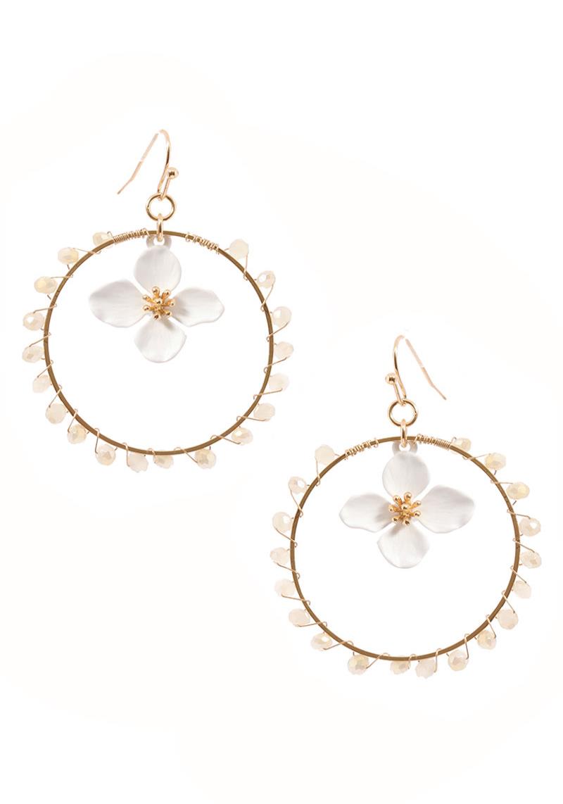 GLASS BEAD FLOWER DANGLE EARRING