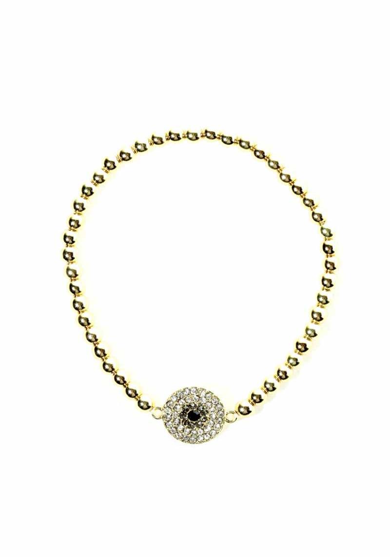 METAL BALL RHINESTONE EVIL EYE STRETCH BRACELET