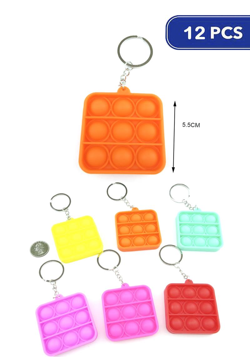 FASHION 9 BUBBLE SQUARE STRESS RELIEVER TOY KEY CHAIN (12 UNITS)