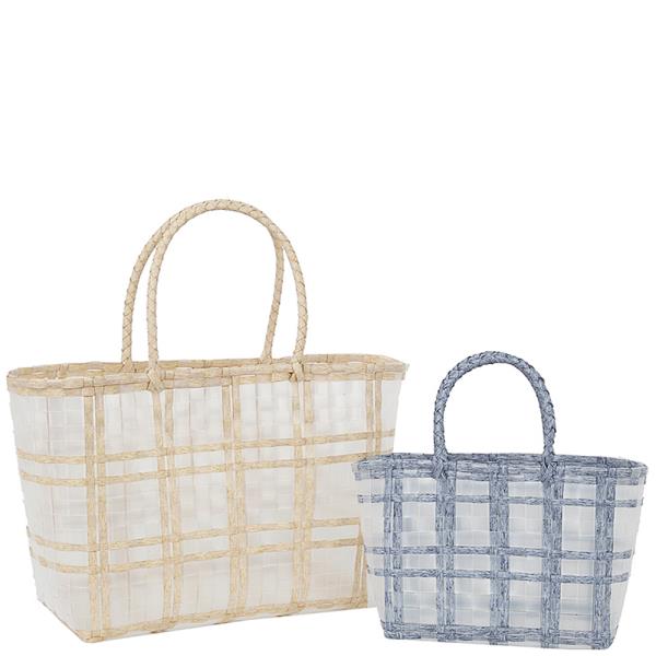 2IN1 TWO TONE CHECKERED CLEAR TOTE BAG AND MINI BAG SET