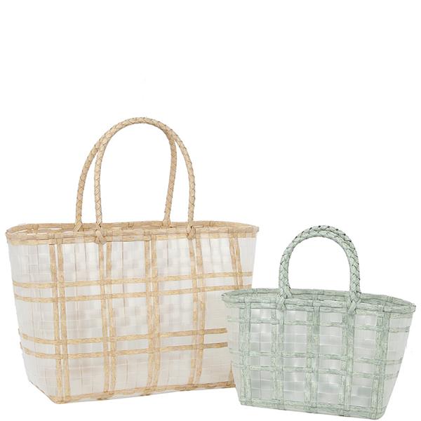 2IN1 TWO TONE CHECKERED CLEAR TOTE BAG AND MINI BAG SET