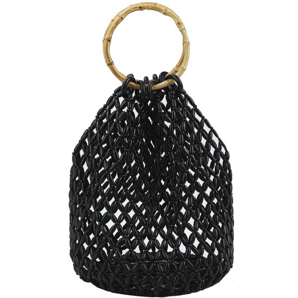 BEADED BAMBOO HANDLE BUCKET BAG