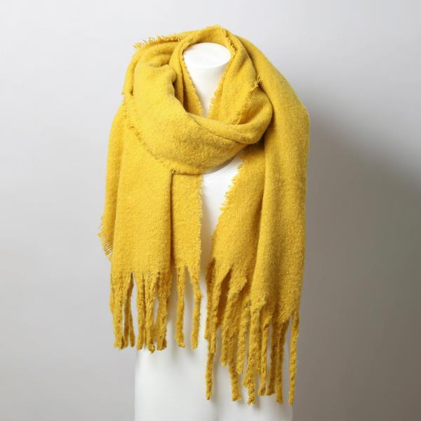 COZY MOHAIR SOLID TASSEL TRIM BLANKET SCARF