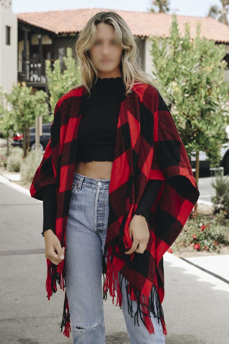 BUFFALO CHECK TASSEL PONCHO