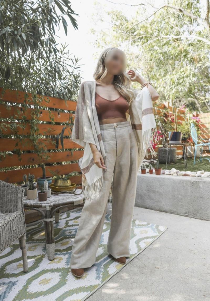 WOVEN FLANNEL TASSEL RUANA WITH ARMLIFTS