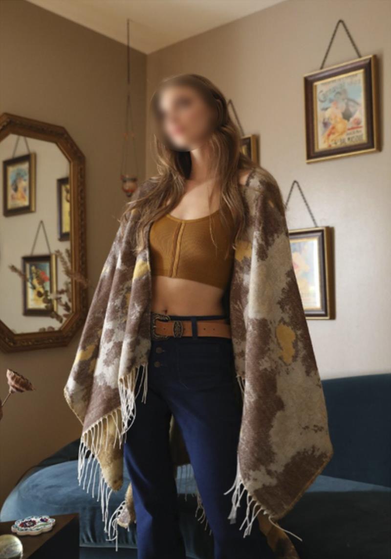 MARBLE RUANA WRAP WITH TASSEL