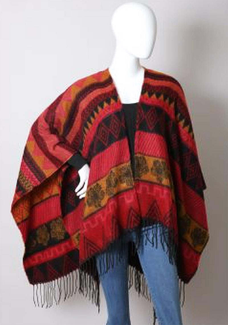 INDIAN PRINT TASSEL RUANA