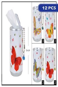 BUTTERFLY MIX COLOR PRINT WET WIPES CAN KEY CHAIN (12 UNITS)