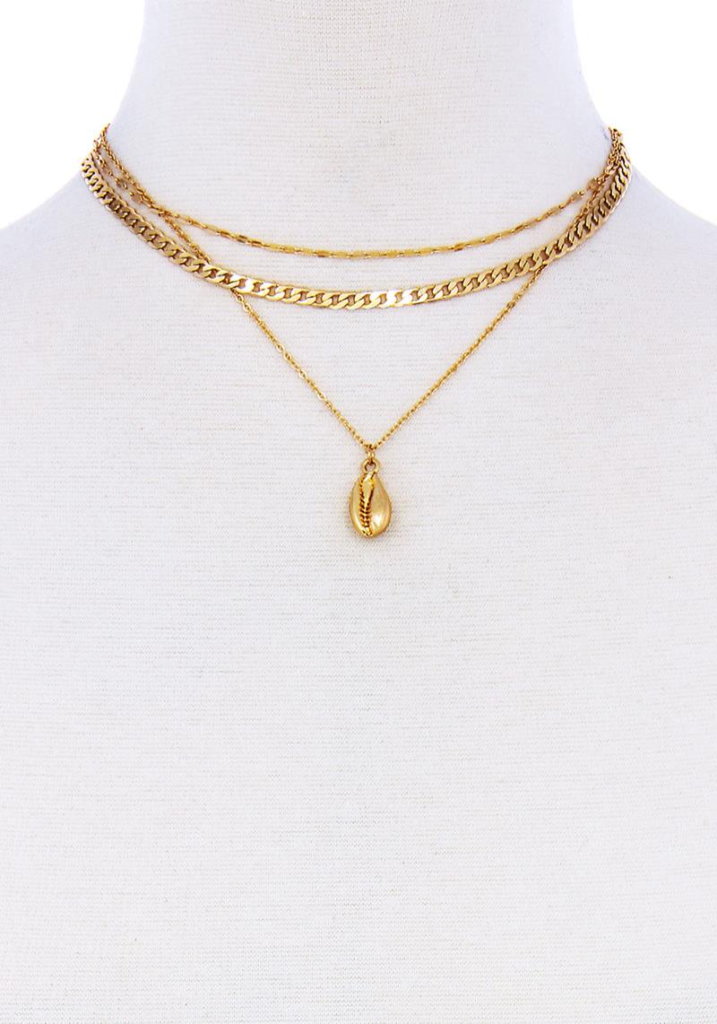 SODAJO 3 CHAIN LAYERED SHELL METAL NECKLACE