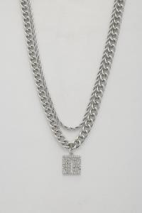 GREEK PATTERN SQUARE PENDANT CIRCLE ROPE LINK LAYERED NECKLACE