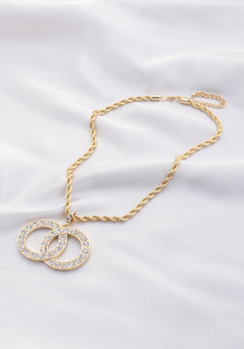 DOUBLE CIRCLE PENDANT ROPE LINK NECKLACE