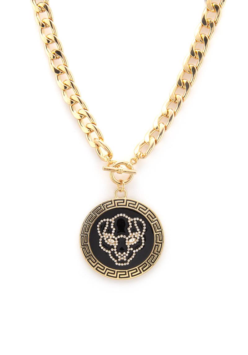 LEOPARD GREEK PATTREN DISC CURB LINK NECKLACE