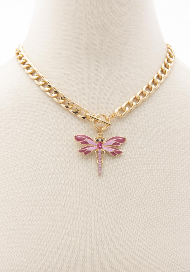 BUTTERFLY PENDANT CURB LINK TOGGLE CLASP NECKLACE