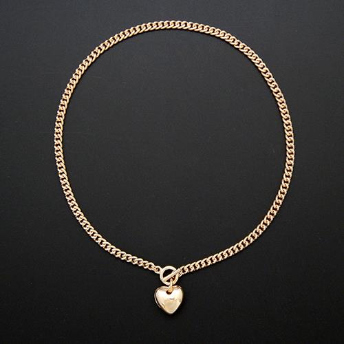 PUFFY HEART CHARM TOGGLE CLASP NECKLACE