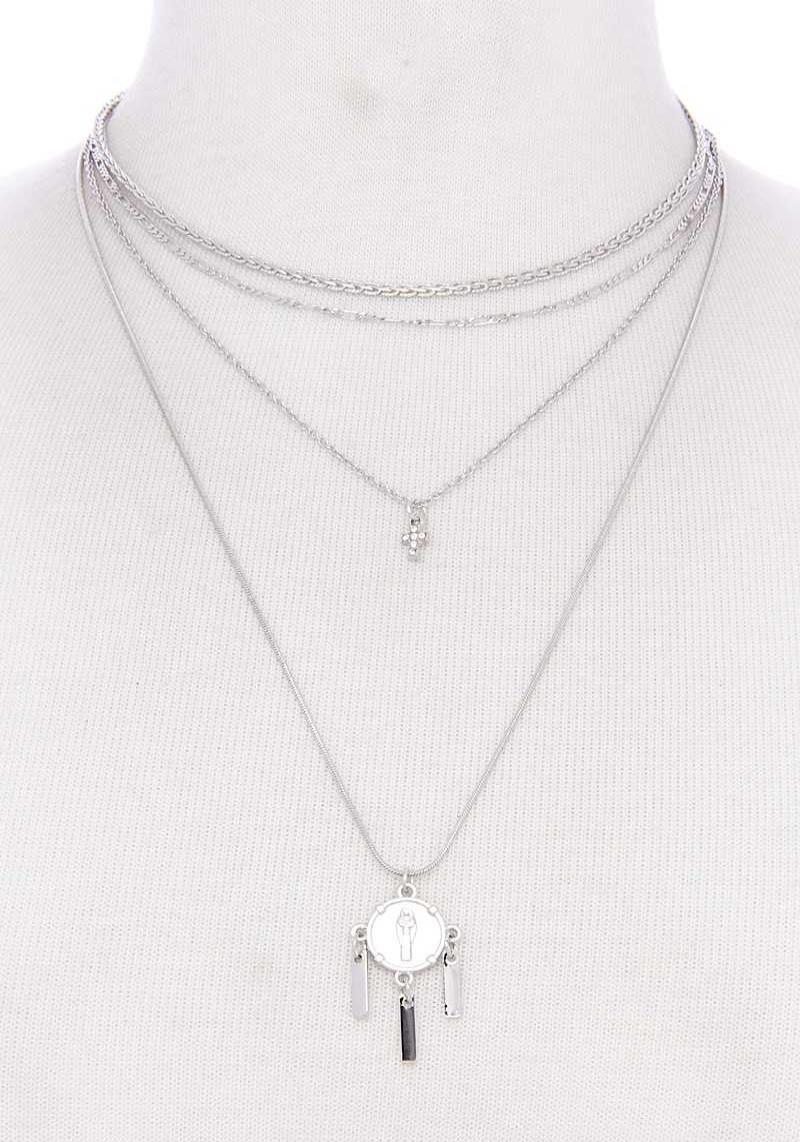MULTI LAYERED CROSS COIN NECKLACE