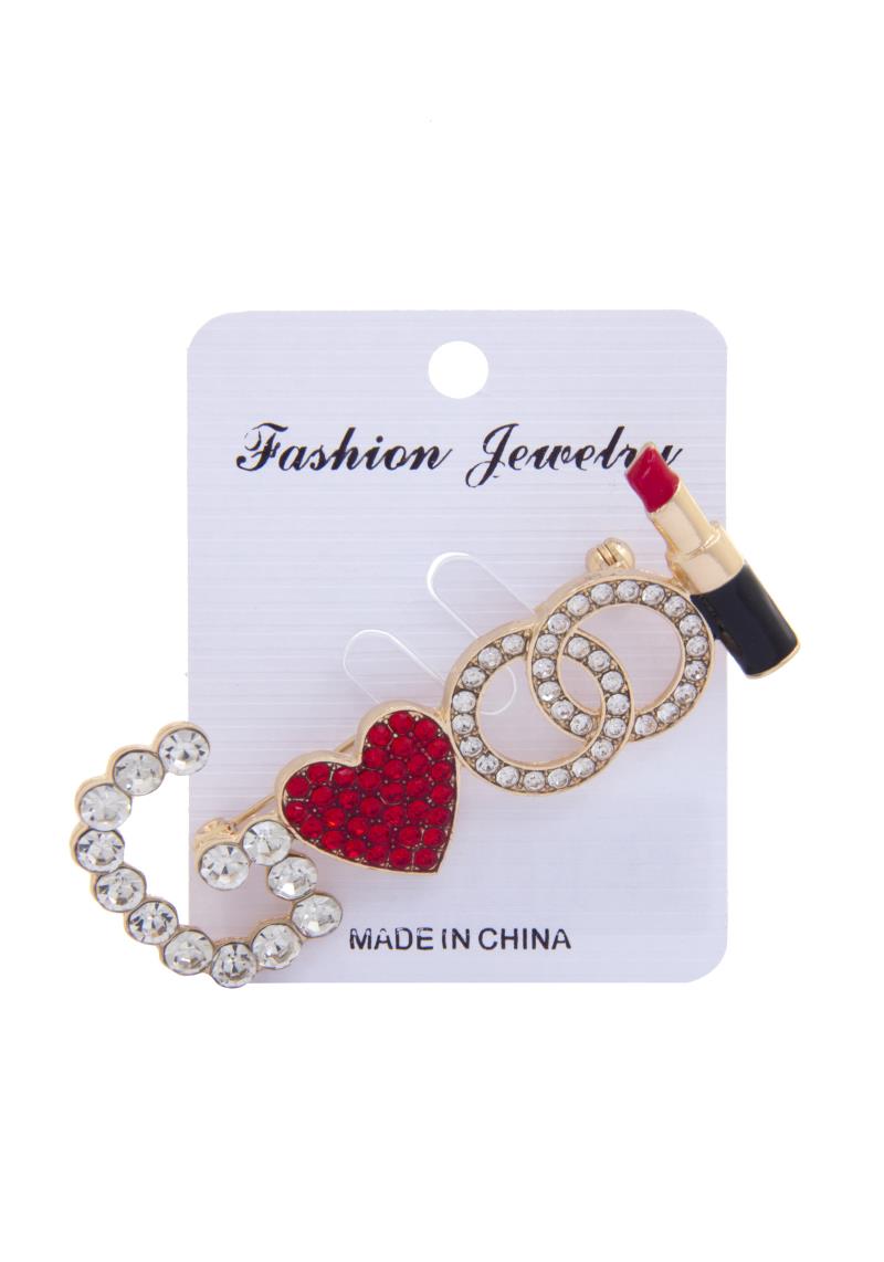 LIPSTICK HEART RHINESTONE BROOCH