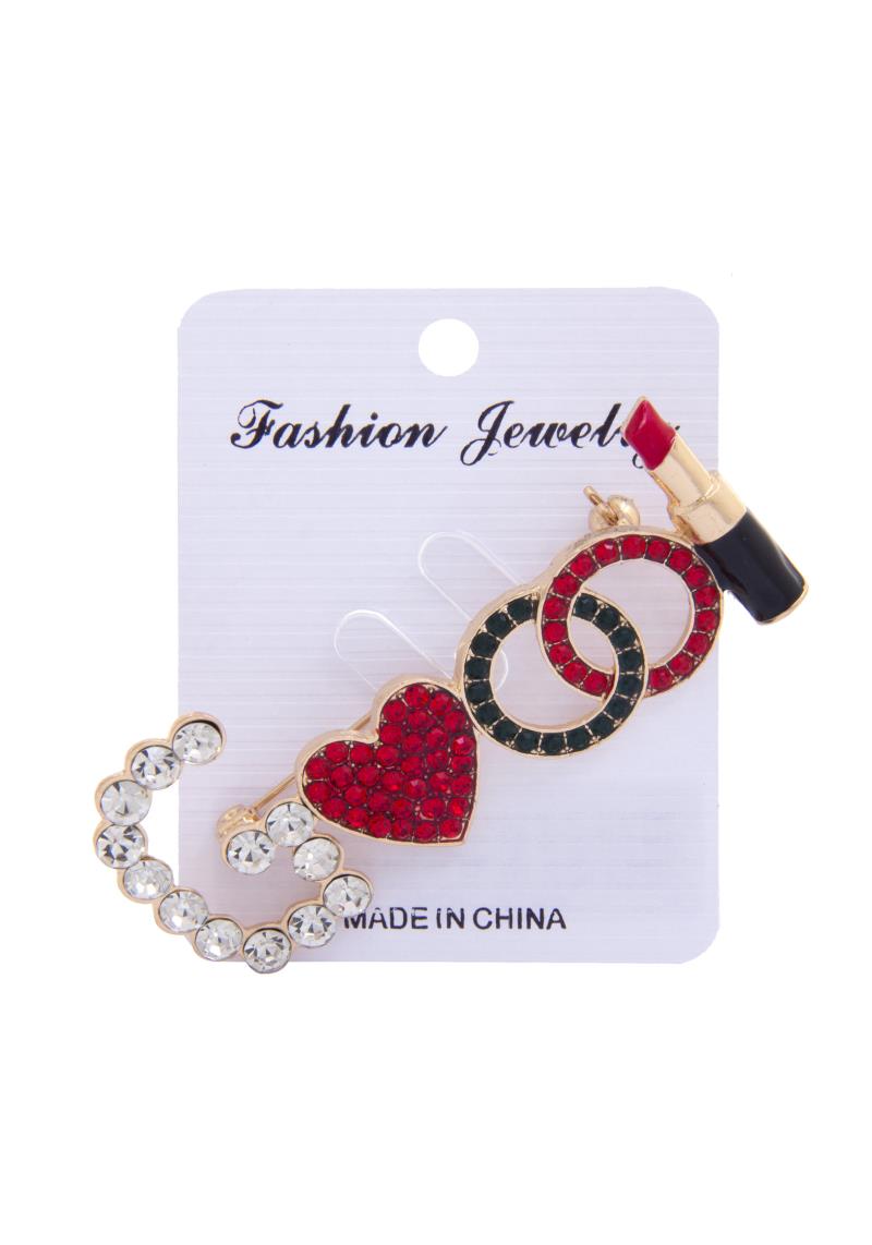 LIPSTICK HEART RHINESTONE BROOCH