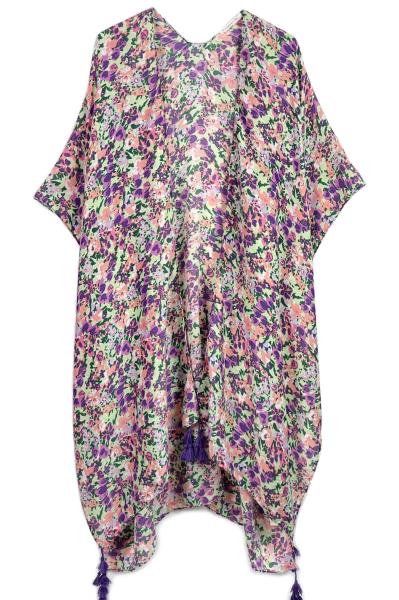 SMALL FLORAL PRINT KIMONO WITH TASSEL