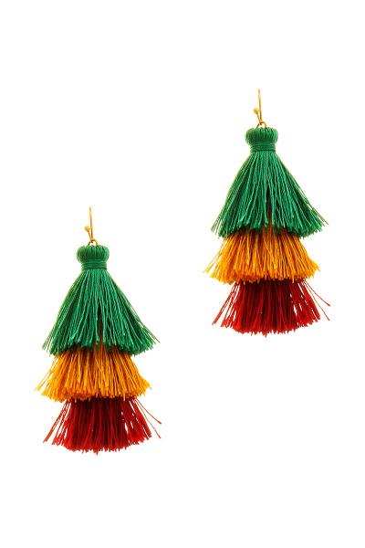 FASHION TRIPLE COLORED TASSEL LAYERED HOOK EARRING