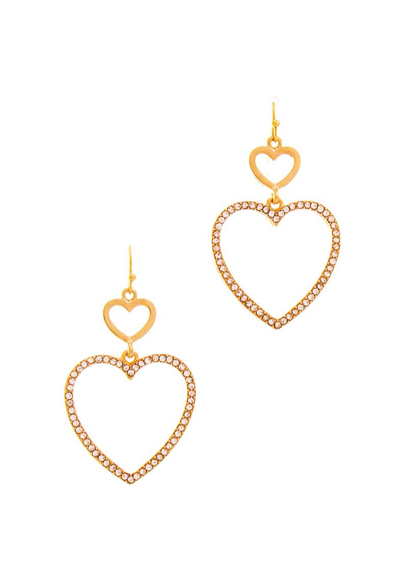 SODAJO CUTE CHIC DOUBLE HEART RHINESTONE LINK HOOK EARRING