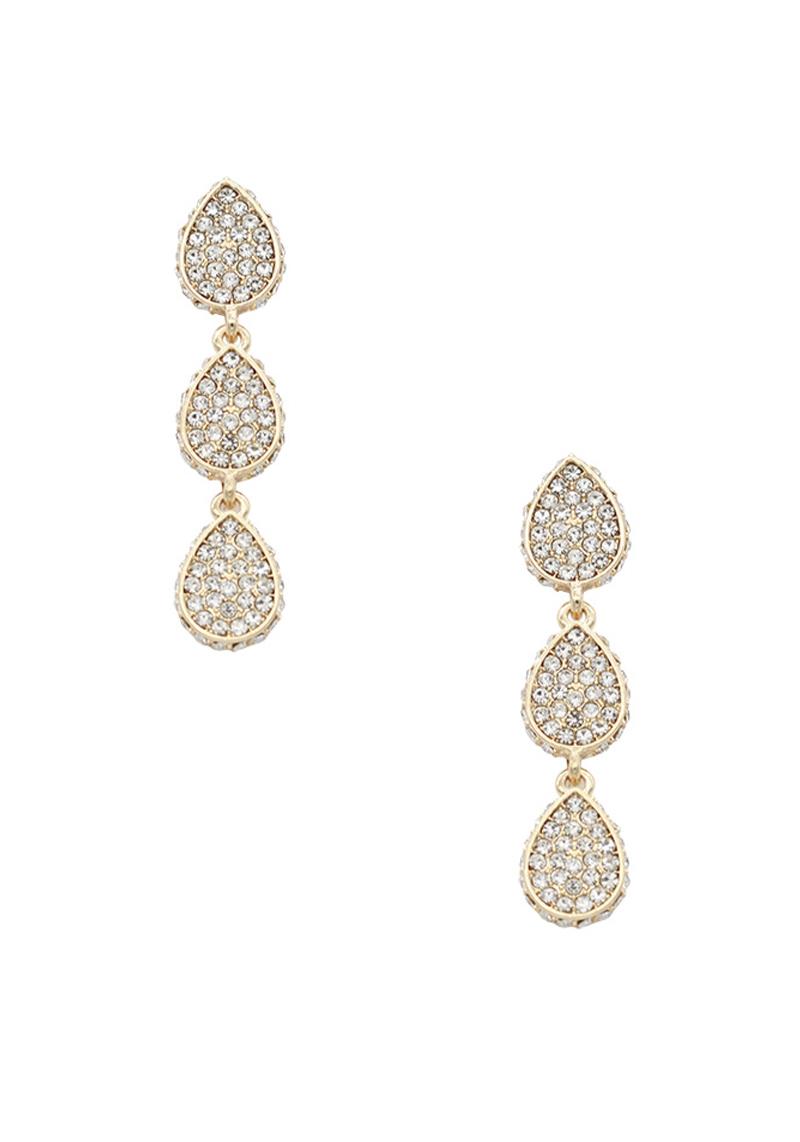 RHINESTONE TEARDROP TRIPLE DANGLE EARRING
