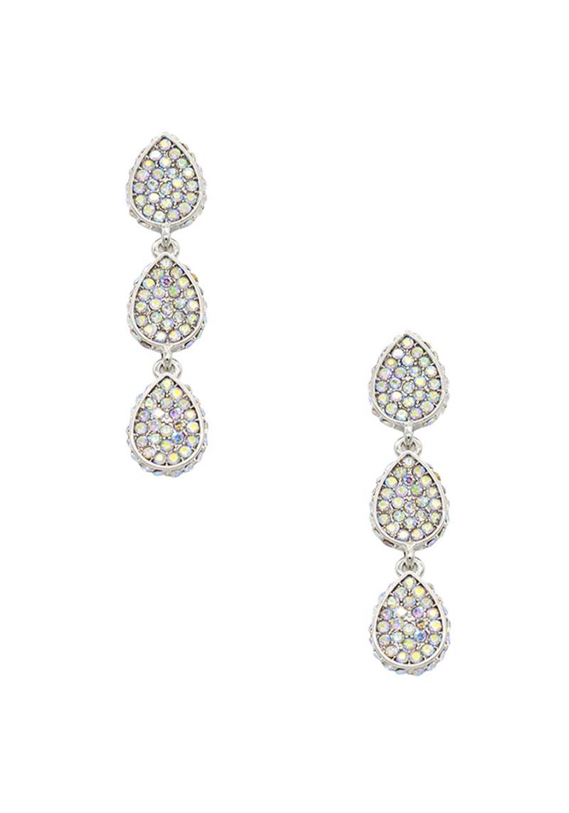 RHINESTONE TEARDROP TRIPLE DANGLE EARRING
