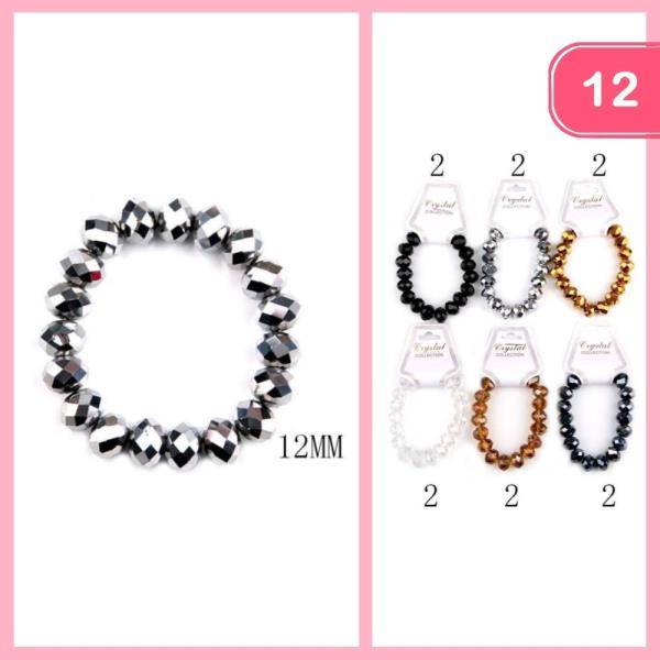 FASHION CRYSTAL CUT BEAD STRETCH BRACELET (12 UNITS)
