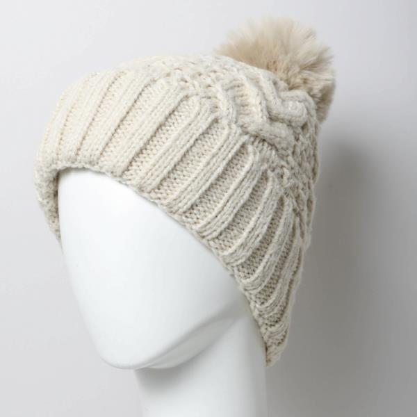 CABLE KNIT ROUND POM BEANIE