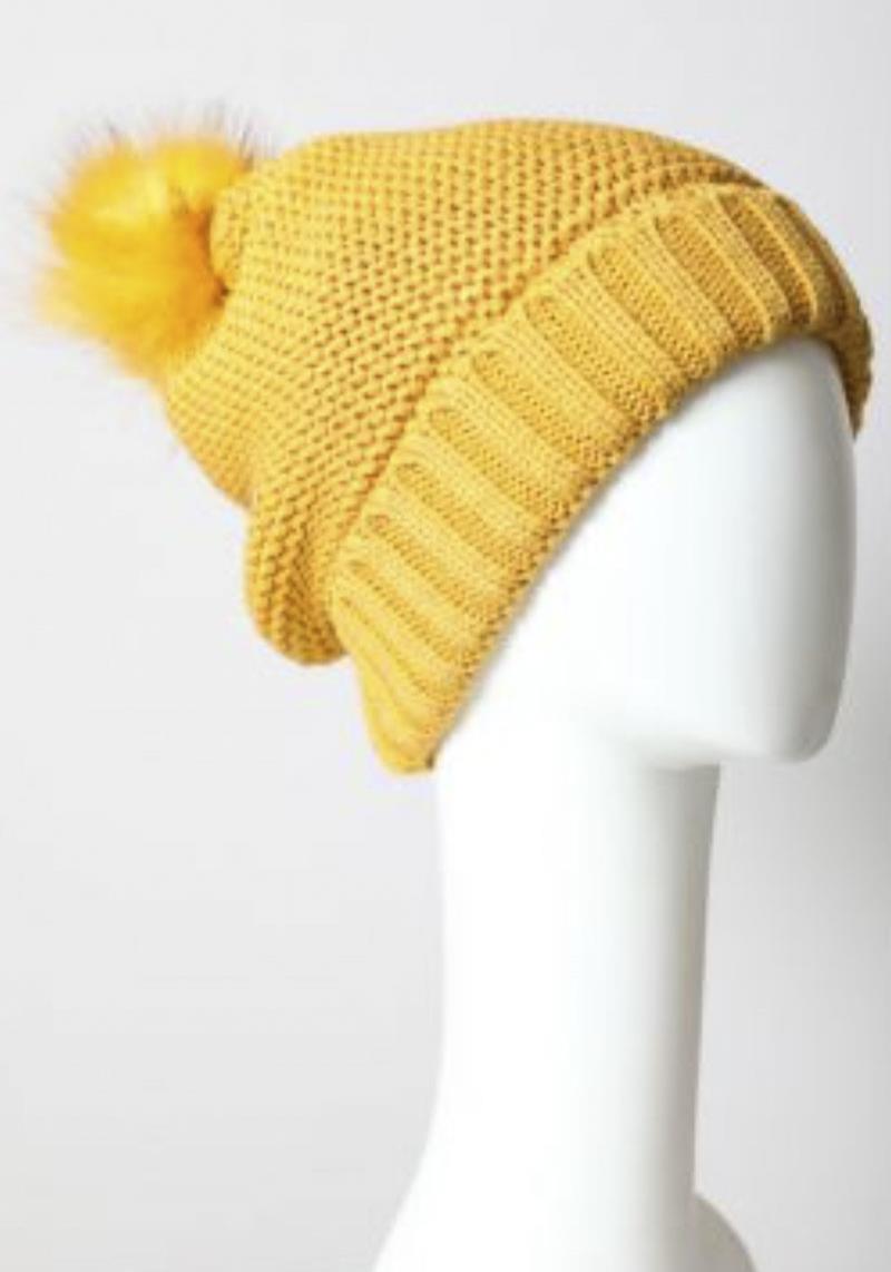 POM BEANIES WITH FAUX SHERPA LINING