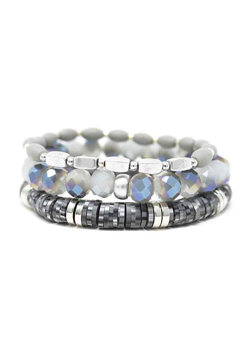 METAL CRYSTAL CUT BEAD MULTI BRACELET SET