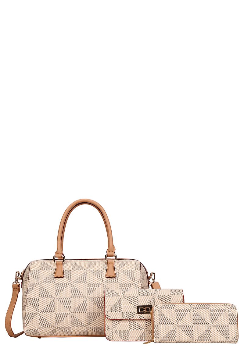 3IN1 FASHION MONOGRAM DUFFEL BAG WITH CROSSBODY AND WALLET SET