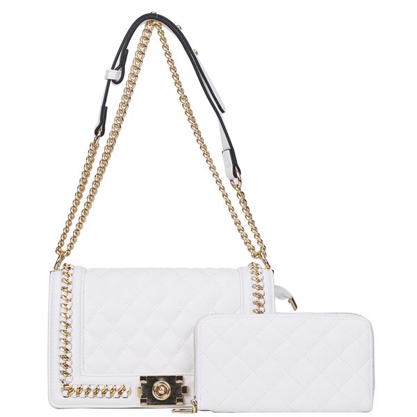 2IN1 QUILT CHAIN LINK CHIC CROSSBODY BAG WITH WALLET SET