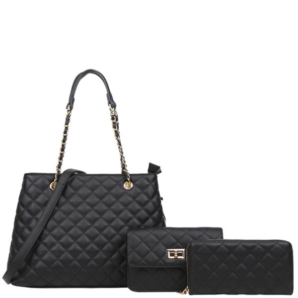 3IN1 QUILT TOTE WITH CROSSBODY AND WALLET SET