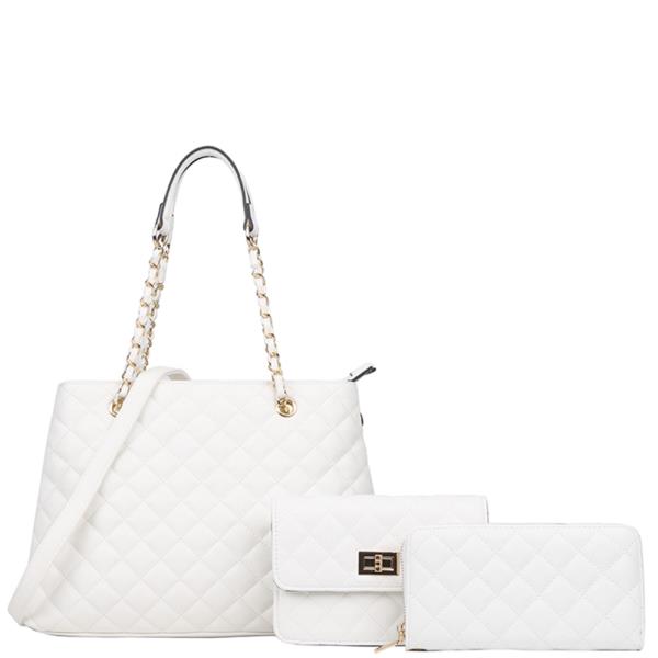 3IN1 QUILT TOTE WITH CROSSBODY AND WALLET SET