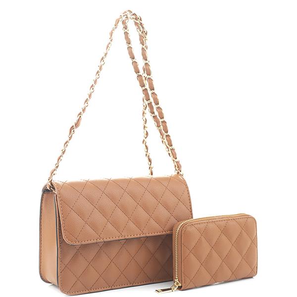 2IN1 QUILTED STITCHING LEATHER CROSSBODY BAG WITH MATCHING WALLET SET