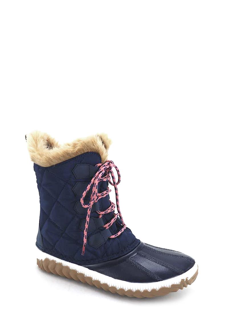 SOFT FUR WARM QUILTED STITCHING LACED BOOTS