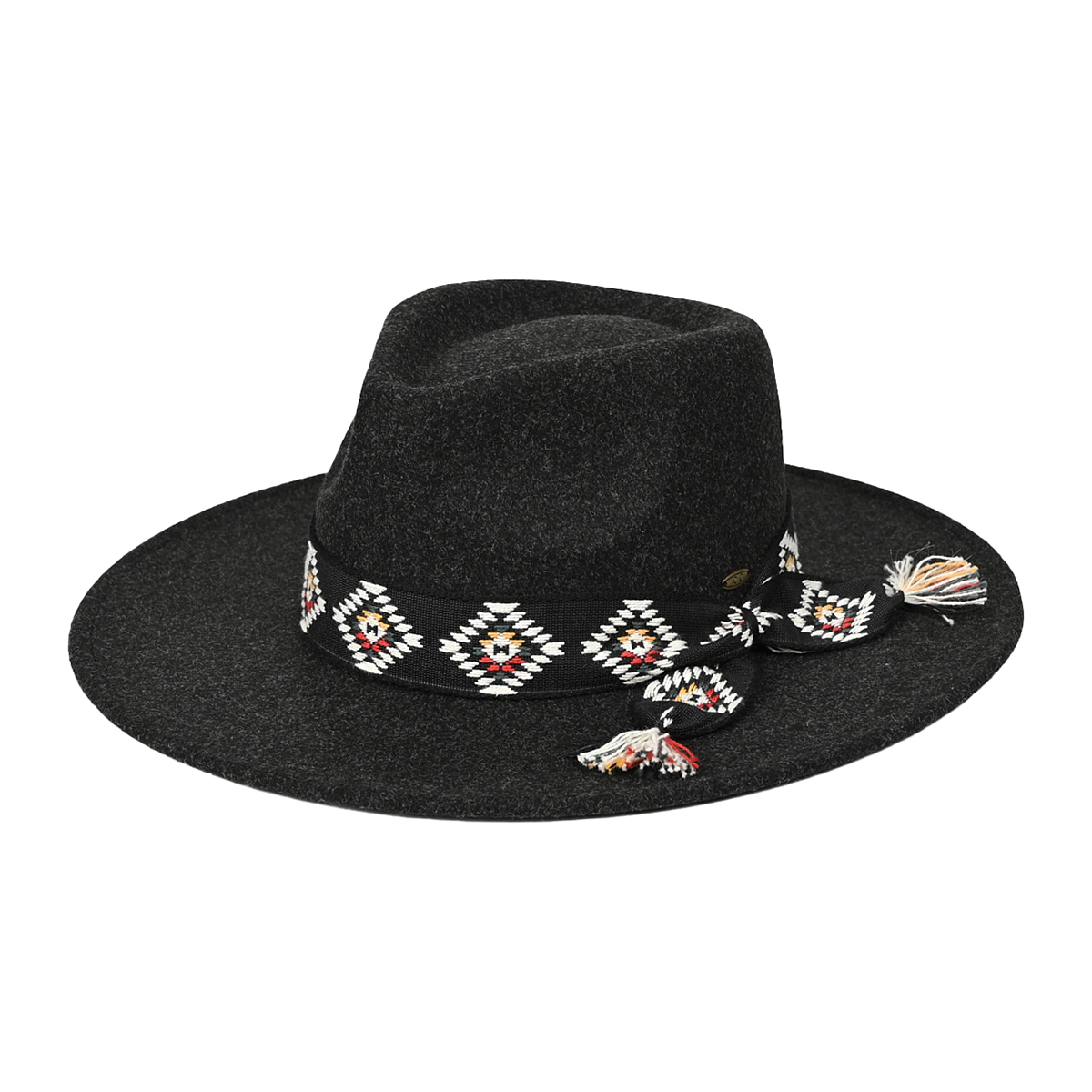 CC VEGAN FELT PANAMA BRIM HAT WITH AZTEC TRIM BAND