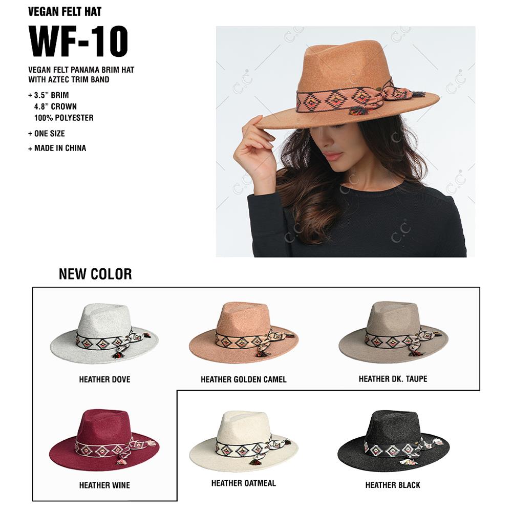 CC VEGAN FELT PANAMA BRIM HAT WITH AZTEC TRIM BAND