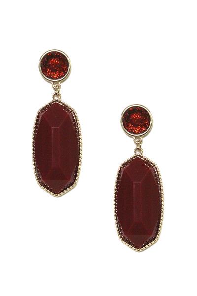 ROUND COLOR GLITTER RESIN HEXAGON DANGLE EARRING