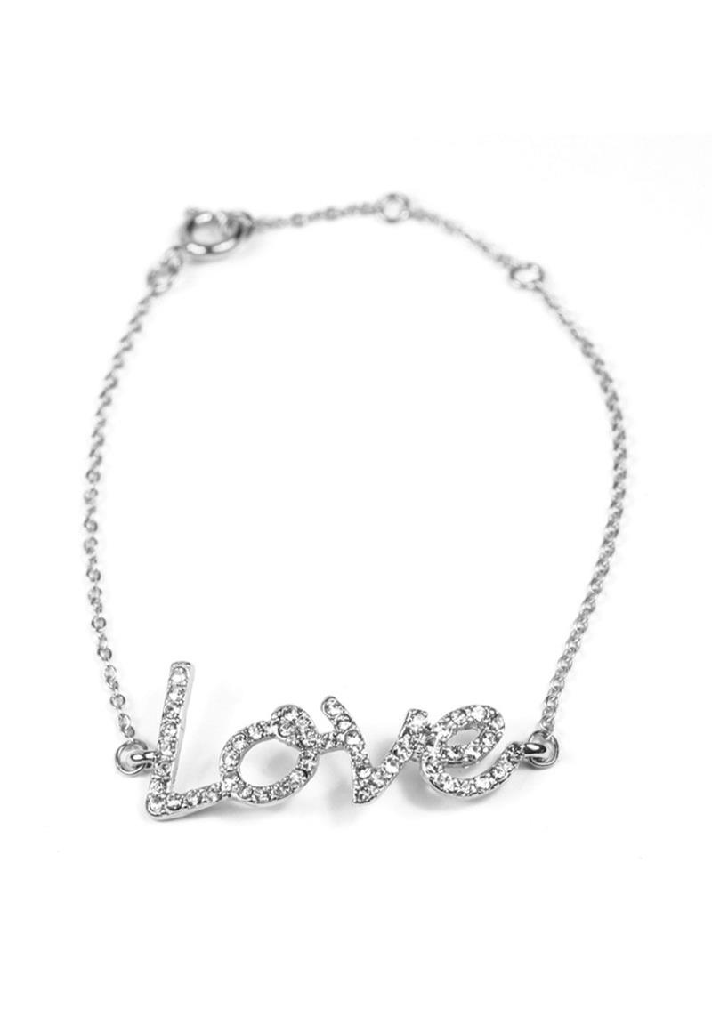 RHINESTONE LOVE LETTER METAL BRACELET