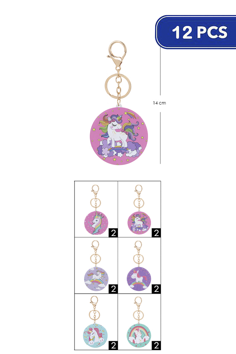 FASHION UNICORN ROUND MIRROR KEY CHAIN (12 UNITS)