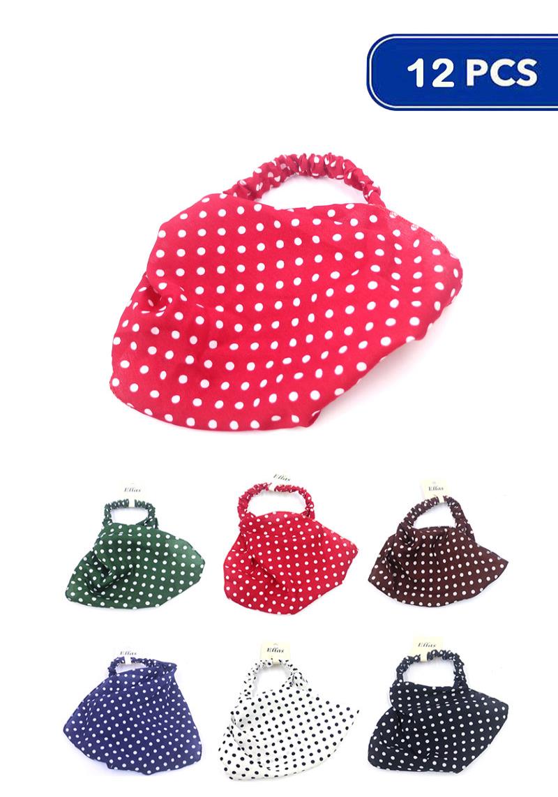 SMOOTH POLKA DOTTED MULTI COLOR HAIR HEADBAND 12 PCS