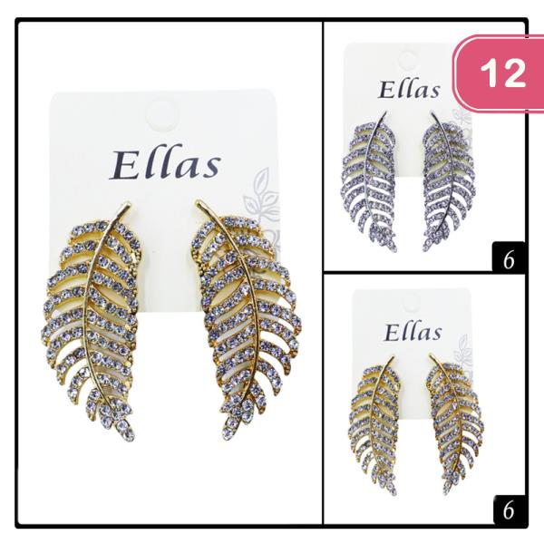 FEATHER RHINESTONE EARRING (12 UNITS)