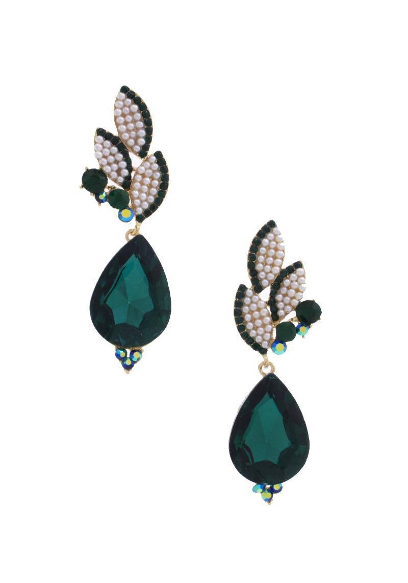 TEARDROP MARQUISE PEARL RHINESTONE EARRING