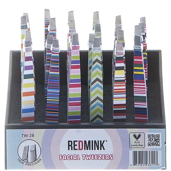 MULTI COLORED LINED PATTERN FACIAL TWEEZERS 24 PCS